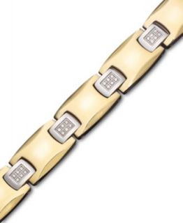 Mens Gold tone Stainless Steel Bracelet, Diamond Square Link (1/4 ct
