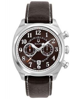 Bulova Watch, Mens Chronograph Brown Leather Strap 42mm 96B161