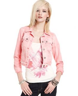GUESS Jacket, Danni Denim Pink Wash Cropped