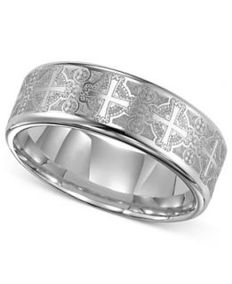 Triton Mens Tungsten Carbide Ring, Comfort Fit Etched Cross Wedding