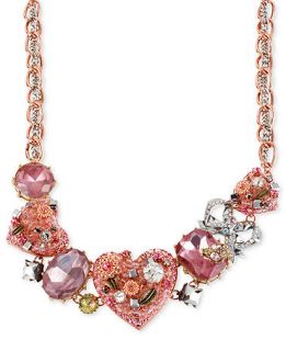 Betsey Johnson Necklace, Multi Tone Crystal Heart Frontal Necklace
