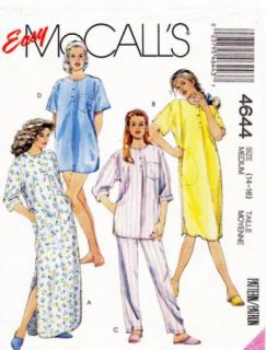McCalls 4644 Misses Nightgown PJs Slippers s Med
