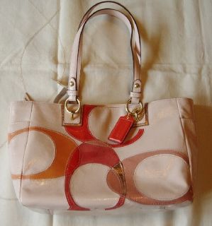 nwt melone pink patent leather coach inlaid signature bag 100 %