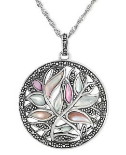 Genevieve & Grace Sterling Silver Necklace, Marcasite and Mother of
