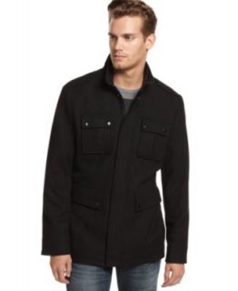 Calvin Klein New Melton Black Wool Zip Front Military Jacket XL BHFO