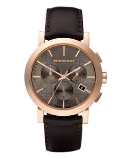 Burberry Watch, Mens Chronograph Brown Leather Strap 45mm BU1863