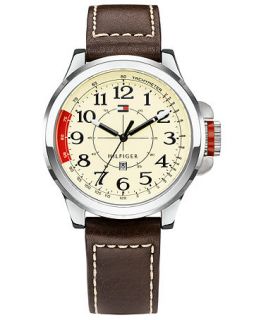 Tommy Hilfiger Watch, Mens Sport Brown Leather Strap 45mm 1790844