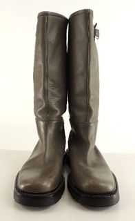 Bally Mens Knee High Flat Boots Putty Gray Leather Riding Boot Style