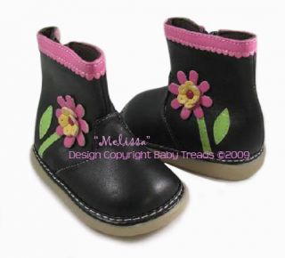 Squeaky Shoes Black with Hot Pink Flower Boots Sz 3