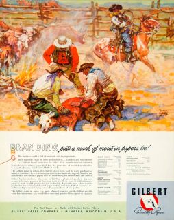 1942 Ad Gilbert Paper Menasha Wisconsin Branding Rodeo Horse Cattle