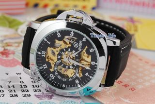 Automatic Classic Gold Skeleton Mens Watch Rubber Band Goer