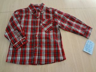 Ellemenno Baby Boy size 24 months Red Plaid Shirt & Beige Pants Outfit