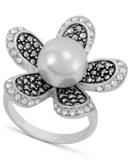 Genevieve & Grace Sterling Silver Ring, Marcasite and Glass Pearl