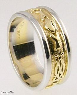 14k Gold Mens Claddagh Celtic Irish Wedding Band Ring Irish Made