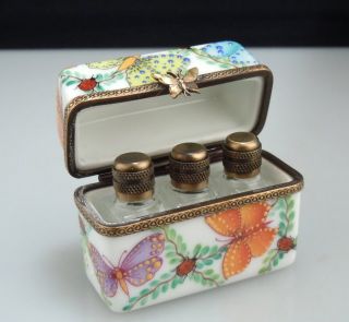 French Limoges Butterfly Trinket Box with Perfume Bottle