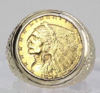 extremely impressive coin and 14k yellow gold men s ring measuring 20