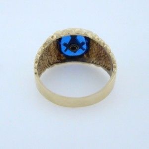 Mens 10K Yellow Gold Blue Masonic Lodge Nugget Ring Fine Jewelry 14mm