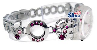Swatch LK322G menthol tone pink silver metal strap silver dial women