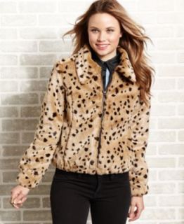 Me Jane Juniors Jacket, Leopard Print Faux Fur Bomber