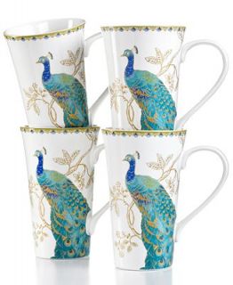 222 Fifth Dinnerware, Set of 4 Peacock Garden Latte Mugs