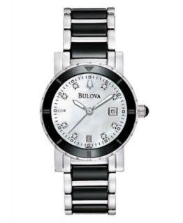 Bulova Watch, Womens Diamond Accent Stainless Steel and Black Ceramic