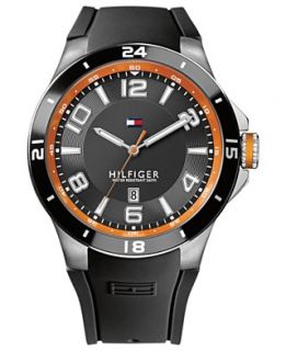 Tommy Hilfiger Watch, Mens Black Silicone Strap 44mm 1790861