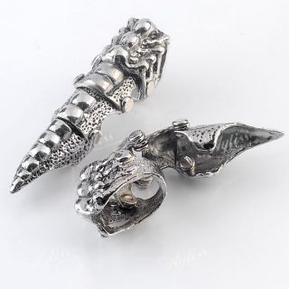 Knuckle Armour Hinged Double Two Mens Finger Ring Silver Tone