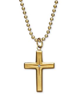 Yellow Ion Plated Stainless Steel Necklace, Diamond Accent Cross