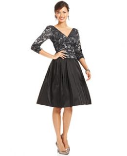 SL Fashions Petite Dress, Three Quarter Sleeve Metallic A Line