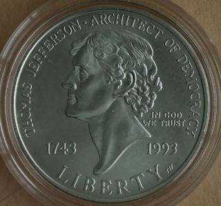 1993 Thomas Jefferson 250th Anniversary BU Silver Dollar COIN ONLY 90%