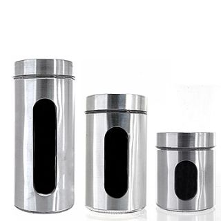 Stainless Steel Canister Set 3 Pcs Glass Storage Jars