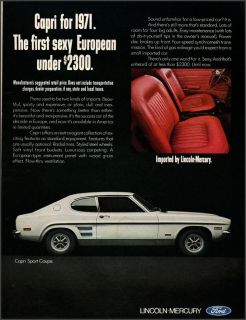 1971 Mercury Capri Sport Coupe Photo Ad w Interior View