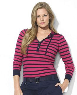 Lauren Ralph Lauren Plus Size Top, Long Sleeve Striped Hoodie   Plus