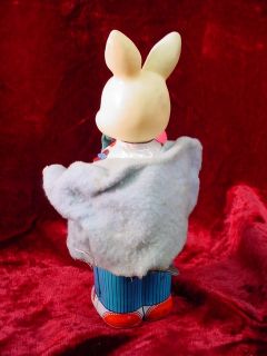 Tin Windup Rabbit Maracas Playing Bunny Litho Wind Up Metal Toy