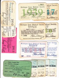 Vintage AMA & Michigan Medical Society Membership cards 1939   1955 MI
