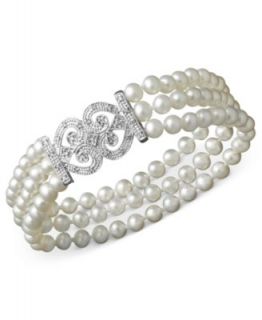 Sterling Silver Bracelet, Cultured Freshwater Pearl and Diamond (1/6