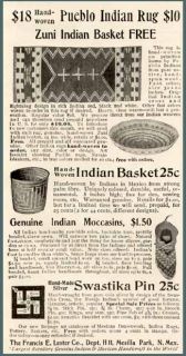 Advertisement for Pueblo Rugs & Zuni Baskets, Mesilla Park, New Mexico
