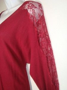 LAUREN CONRAD sz Medium Red Lace Long Sleeve Top Blouse women junior
