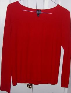 Fisher True China Red Stretch Silk Jersey Long Sleeve Tee Top M