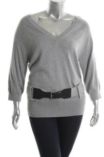 Michael Kors New Gray V Neck 3 4 Sleeve Belted Pullover Sweater Top L