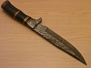 Michelles Custom Made Damascus Hunting Knife Bull Horn Hard Wood BK