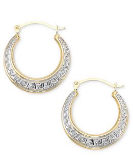 14k Two Tone Gold Greek Key Hoop Earrings   Earrings   Jewelry