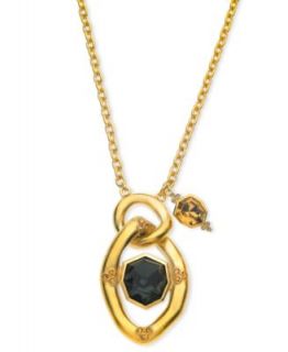 Tahari Necklace, 14k Gold Plated Black Crystal Link Pendant Necklace