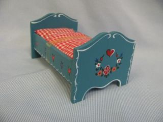Old Blue Youth Bed c1960 Hand Painted 1 1 Wooden Kuhn w Germany