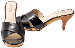 Michael Kors Womens Shoes Black Peanut Sun Leather Gala Mule Heels