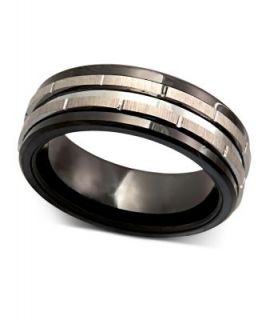 Mens Stainless Steel Ring, Ceramic Diamond Accent Black Ring   Rings