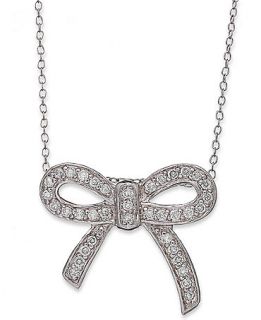 Brilliant Sterling Silver Necklace, Cubic Zirconia Bow Pendant (1/2