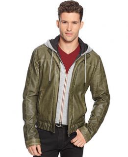 Armani Jeans Jacket, Eco Leather Detachable Hood Jacket   Mens Coats