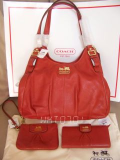 3pc Coach 16503 46730 46612 Persimmon LTH Handbag Wristlet Wallet Gift