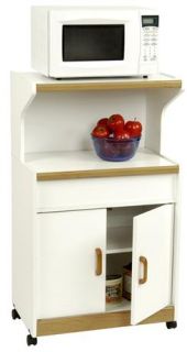 Microwave Cart w Storage Cabinet Space in White 4574gm